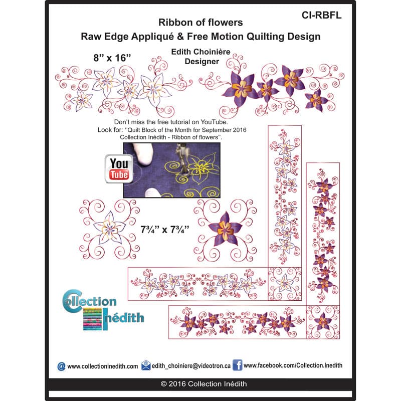 Pattern of Ribbon of Flowers - Free Motion Quilting and Raw Edge Applique Technique - View 1